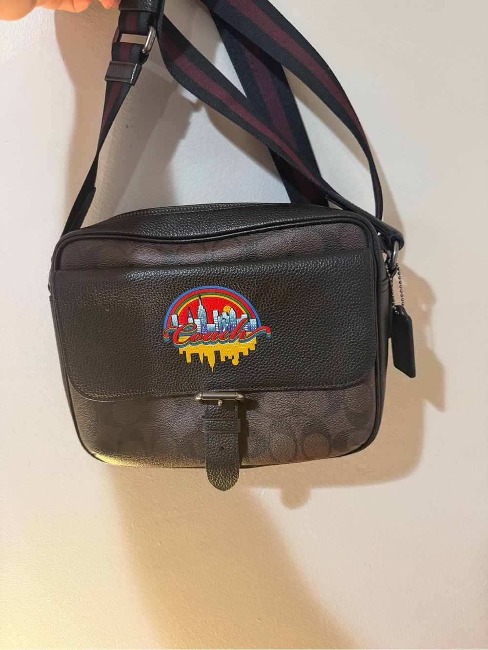 Coach Brown Signature Canvas City Patch Messenger Bag with Striped Strap